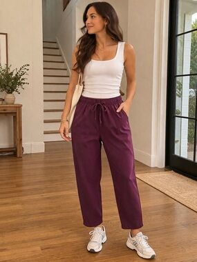 Old Navy High Rise Billie Pants Straight Ankle Women’s XL Drawstring Plum